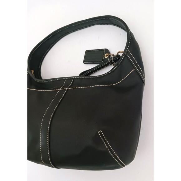 Coach Y2K Blk Leather Hobo Sufflette 10739 White Contrast Stitching - Picture 4 of 11